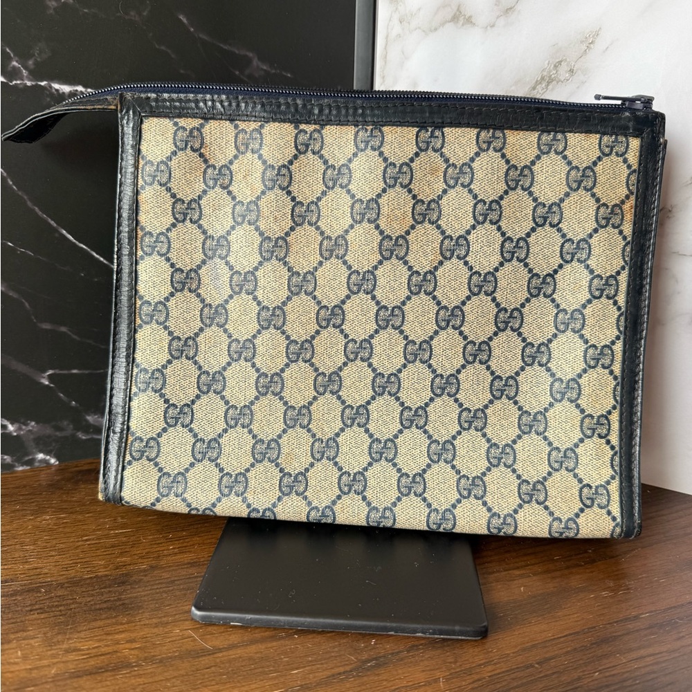Gucci Beige and Black GG Canvas Pouch